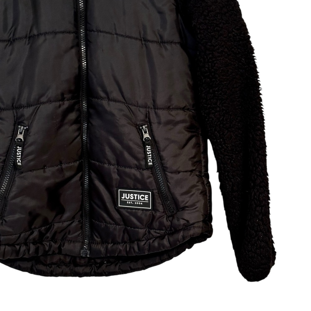🔥HOST PICK 🔥 Justice Girls Black Puffer Sherpa Jacket Coat L 12/14 - Picture 7 of 8